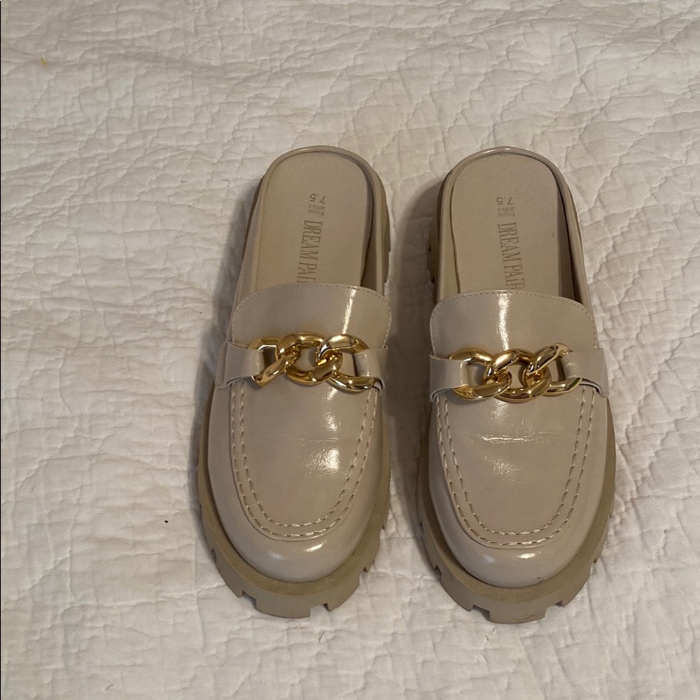 Dream Pairs Cream Gold Chain Mules